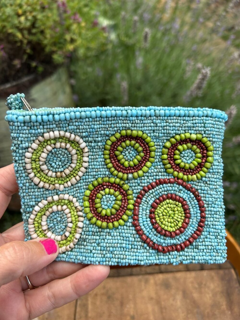 Beaded Funky Boho Blue Green Coin Purse Womens Travel Wallet FAST SHIP
